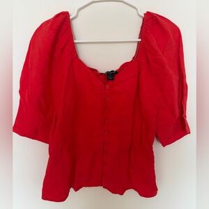 Something Navy Puff Sleeve Red Blouse